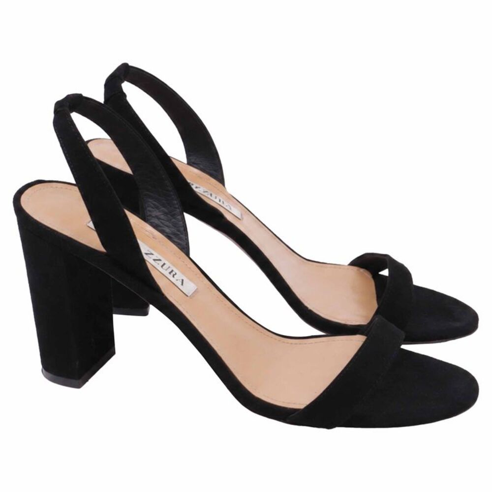 Aquazzura So Nude Block Sandals in Black Suede